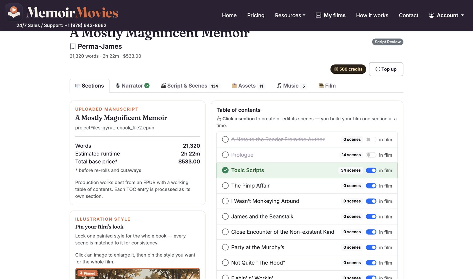 MemoirMovies — Build one section at a time